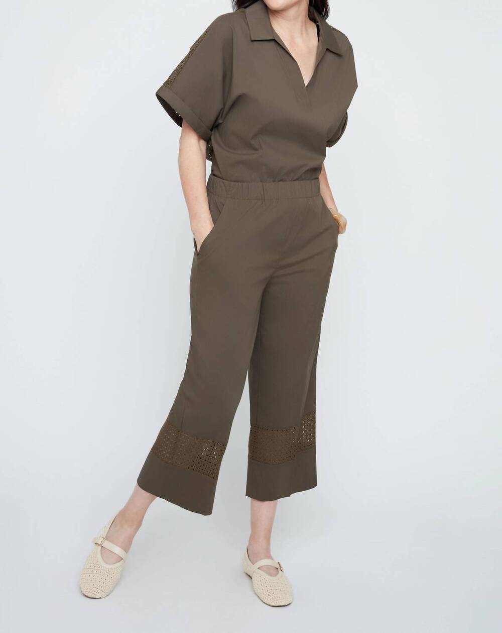NEW RENUAR crop woven pants in khaki